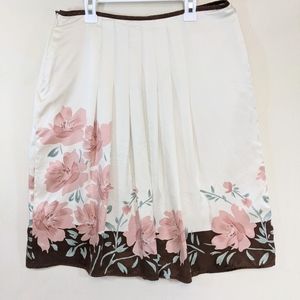 Coastal Grandma 6 Silk Skirt Pleated Watercolor Floral Cream Pink Teal Art Wear